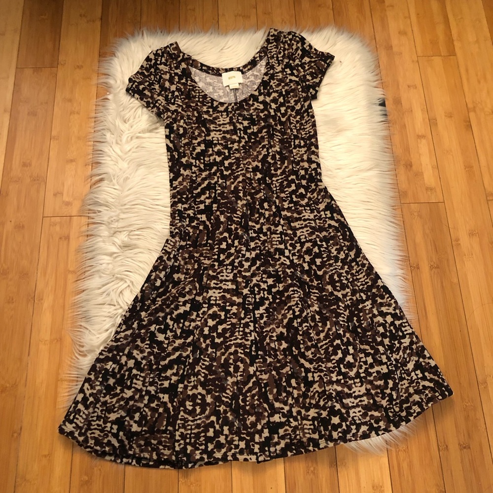 Anthropologie Maeve Camo Leopard Print Cotton Blend Skater Women Dress size XS